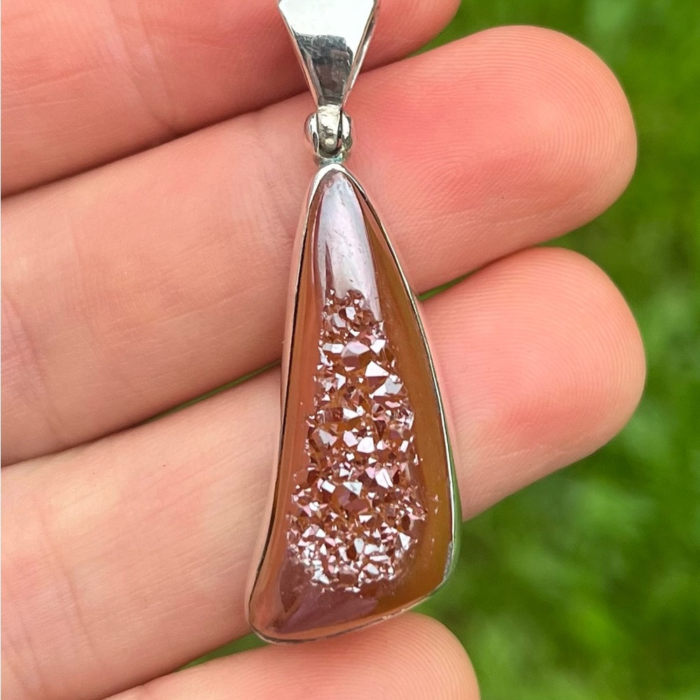 Sterling silver light brown drusy quartz